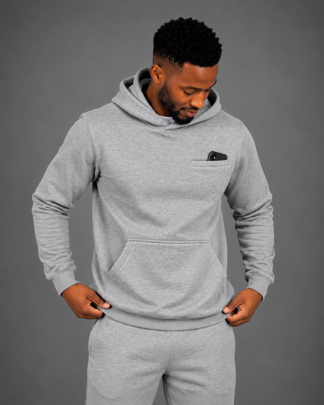 Lined hood on the Aombe Men's Hoodie in 280 GSM cotton fleece