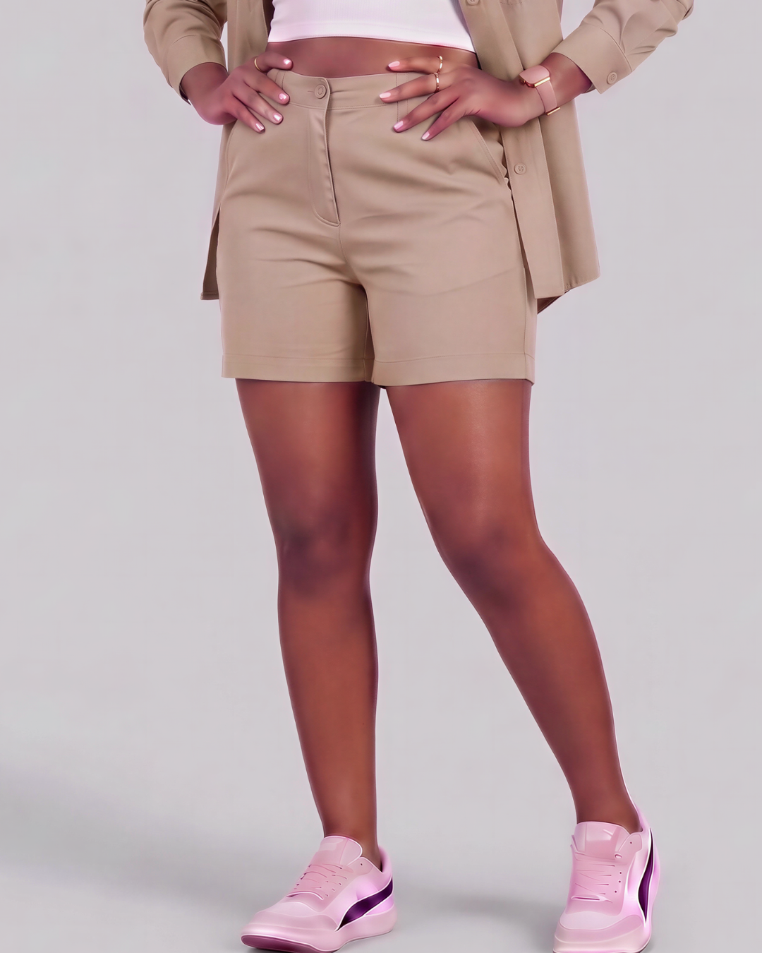 Aombe Girls' Shorts — twill shorts with half-elastic waistband, sizes 4Y to 14Y